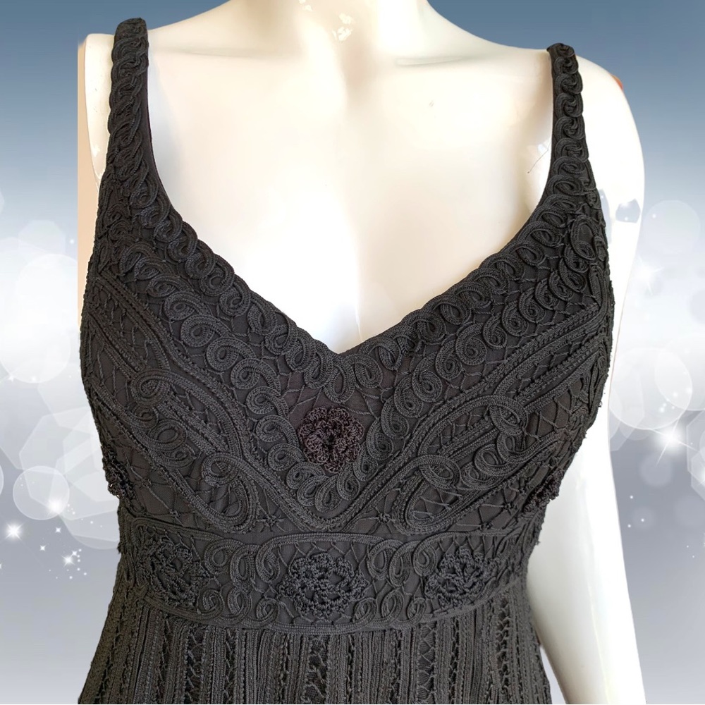 SUE WONG BLACK EMBROIDERED LACE COCKTAIL DRESS. WOMEN’S SIZE 8 - Picture 5 of 13